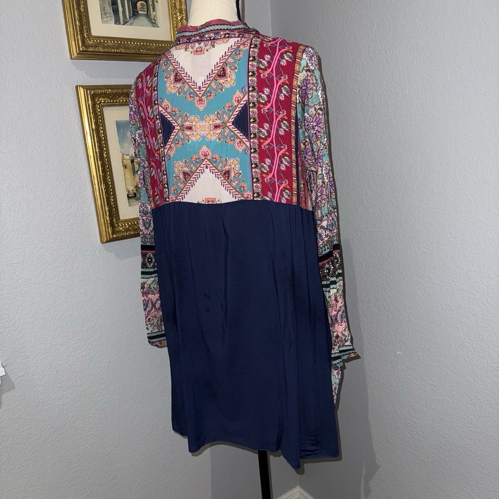 Johnny Was Floral Blouse Meco Scarf Print Tunic Handkerchief Hem Size S Boho NWT - Picture 4 of 16